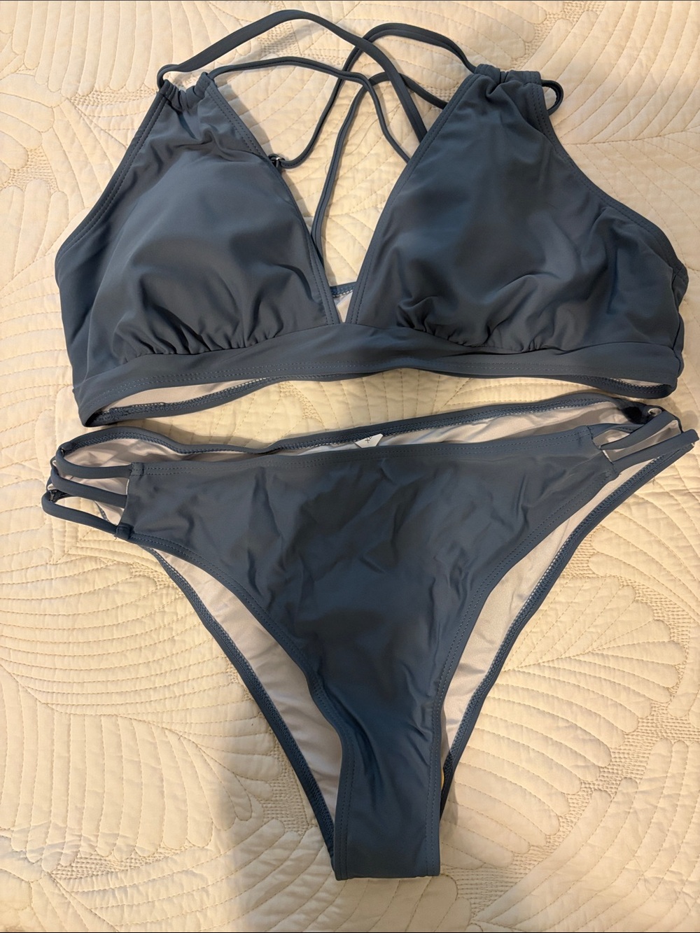 Women's Strappy Triangle Bikini Set - Slate Blue XL